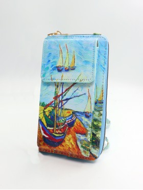 Fishing Boats on the Beach Oil Painting Cellphone Bag/Wallets W Strap